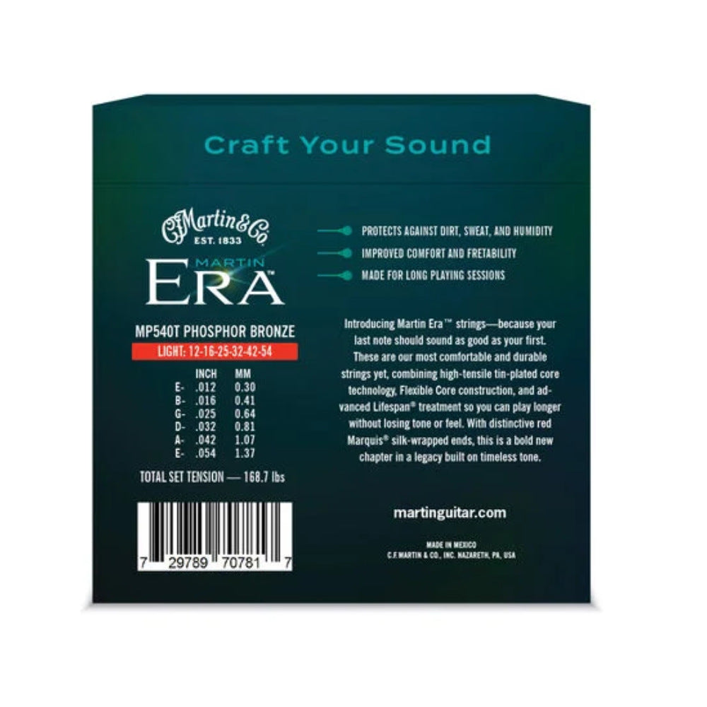 Martin Era Treated Phosphor Bronze Acoustic Guitar Strings 12-54 Front View ; Martin Era Treated Phosphor Bronze Acoustic Guitar Strings 12-54 Back View