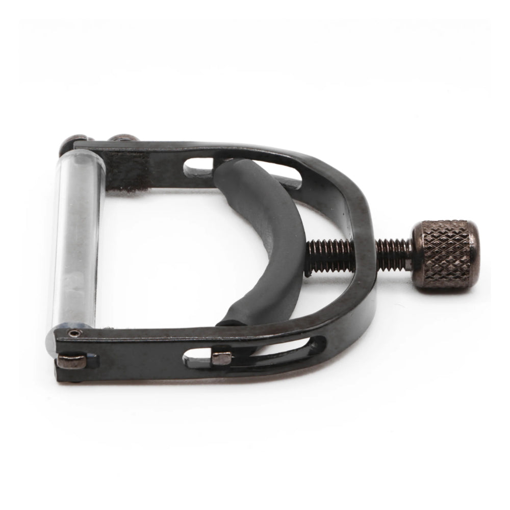 Paige Mandolin/Banjo/Ukulele Capo Wide Smokey Black Nickel ; Paige Mandolin/Banjo/Ukulele Capo Wide Smokey Black Nickel Side View ; Paige Mandolin/Banjo/Ukulele Capo Wide Smokey Black Nickel Open View