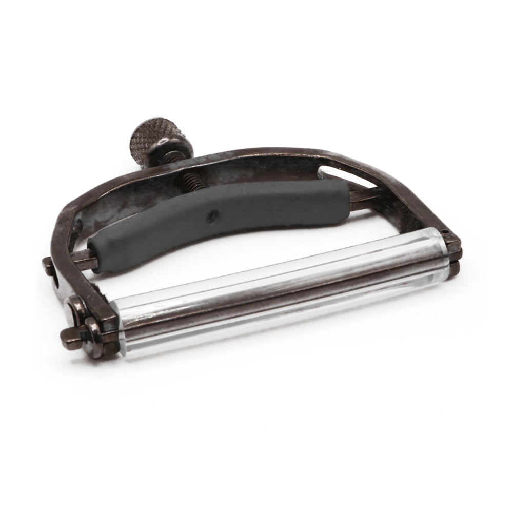 Paige Original 12-String Acoustic Capo Smokey Black Nickel ; Paige Original 12-String Acoustic Capo Smokey Black Nickel Open View ; Paige Original 12-String Acoustic Capo Smokey Black Nickel Bottom View