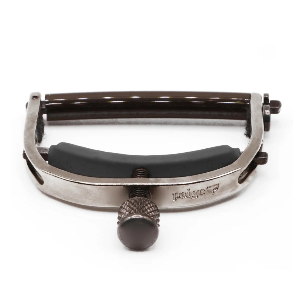 Paige Original 6-String Acoustic Capo Satin Nickel ; Paige Original 6-String Acoustic Capo Satin Nickel Open View ; Paige Original 6-String Acoustic Capo Satin Nickel Bottom View