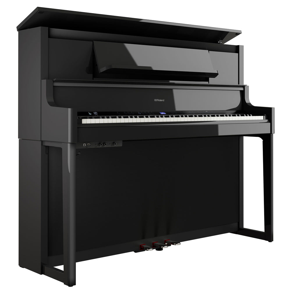 Roland LX9PE Digital Piano Polished Ebony W/Piano Bench Angle ; Roland LX9PE Digital Piano Polished Ebony W/Piano Bench Front ; Roland LX9PE Digital Piano Polished Ebony W/Piano Bench Side ; Roland LX9PE Digital Piano Polished Ebony W/Piano Bench Top ; Roland LX9PE Digital Piano Polished Ebony W/Piano Bench Left
