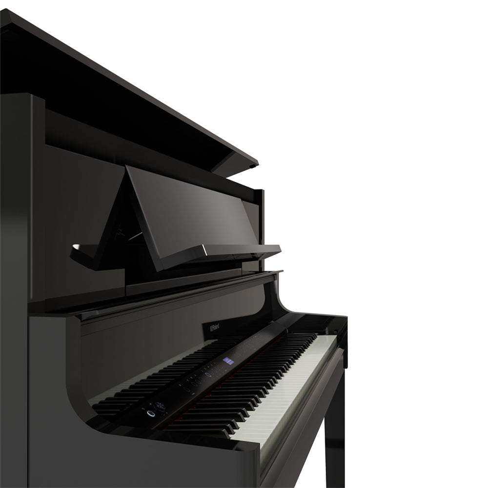 Roland LX9PE Digital Piano Polished Ebony W/Piano Bench Angle ; Roland LX9PE Digital Piano Polished Ebony W/Piano Bench Front ; Roland LX9PE Digital Piano Polished Ebony W/Piano Bench Side ; Roland LX9PE Digital Piano Polished Ebony W/Piano Bench Top ; Roland LX9PE Digital Piano Polished Ebony W/Piano Bench Left