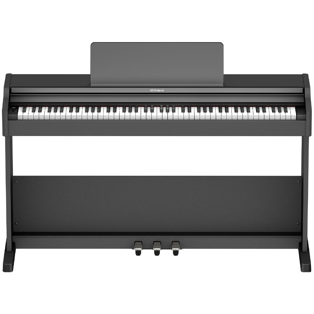 Roland RP107 Digital Piano Black Angle ; Roland RP107 Digital Piano Black Front ; Roland RP107 Digital Piano Black Front Angle ; Roland RP107 Digital Piano Black Angle Bench ; Roland RP107 Digital Piano Black Above