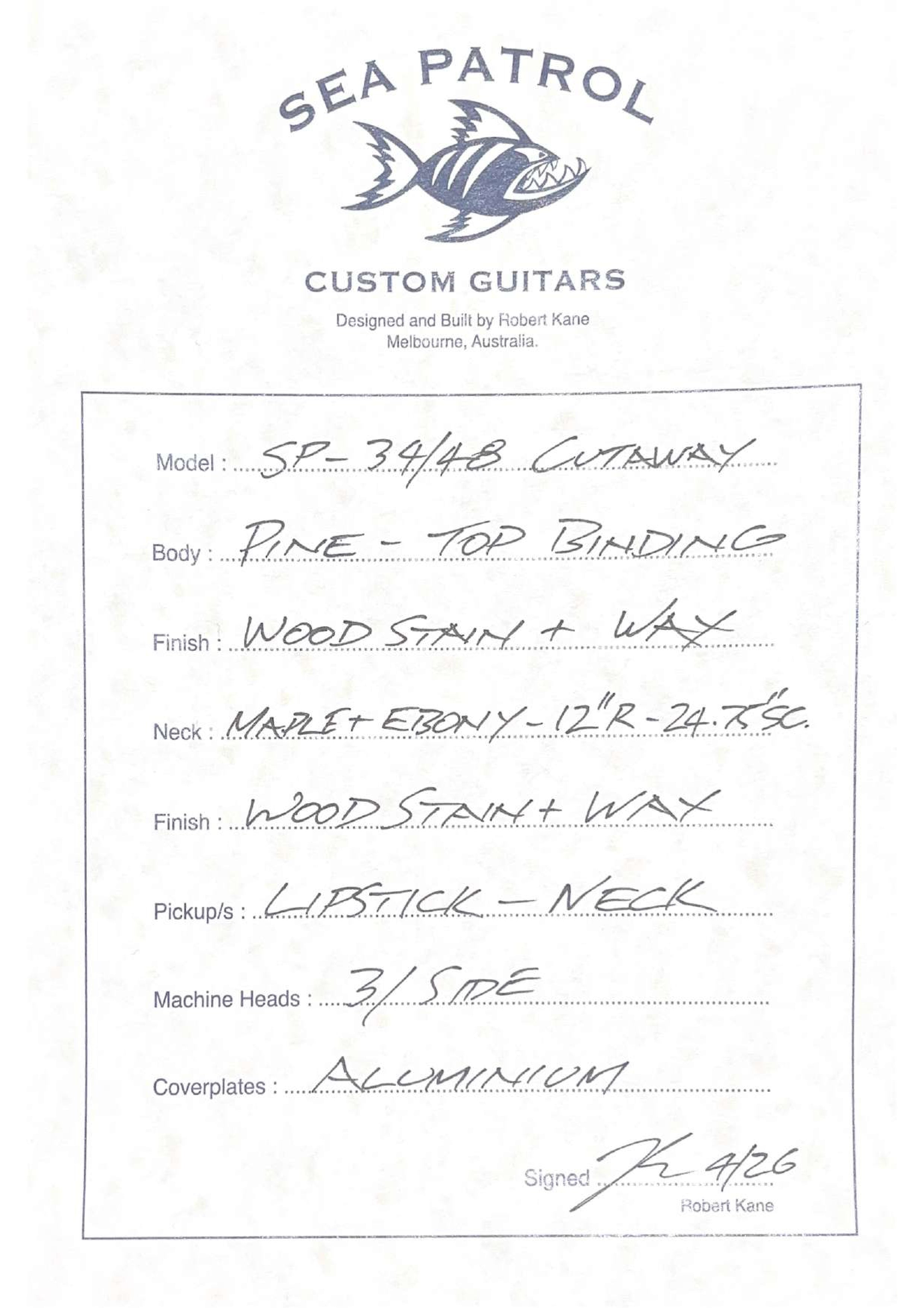 Sea Patrol Custom Guitars SP-34/48 "Cutaway" Resonator Guitar