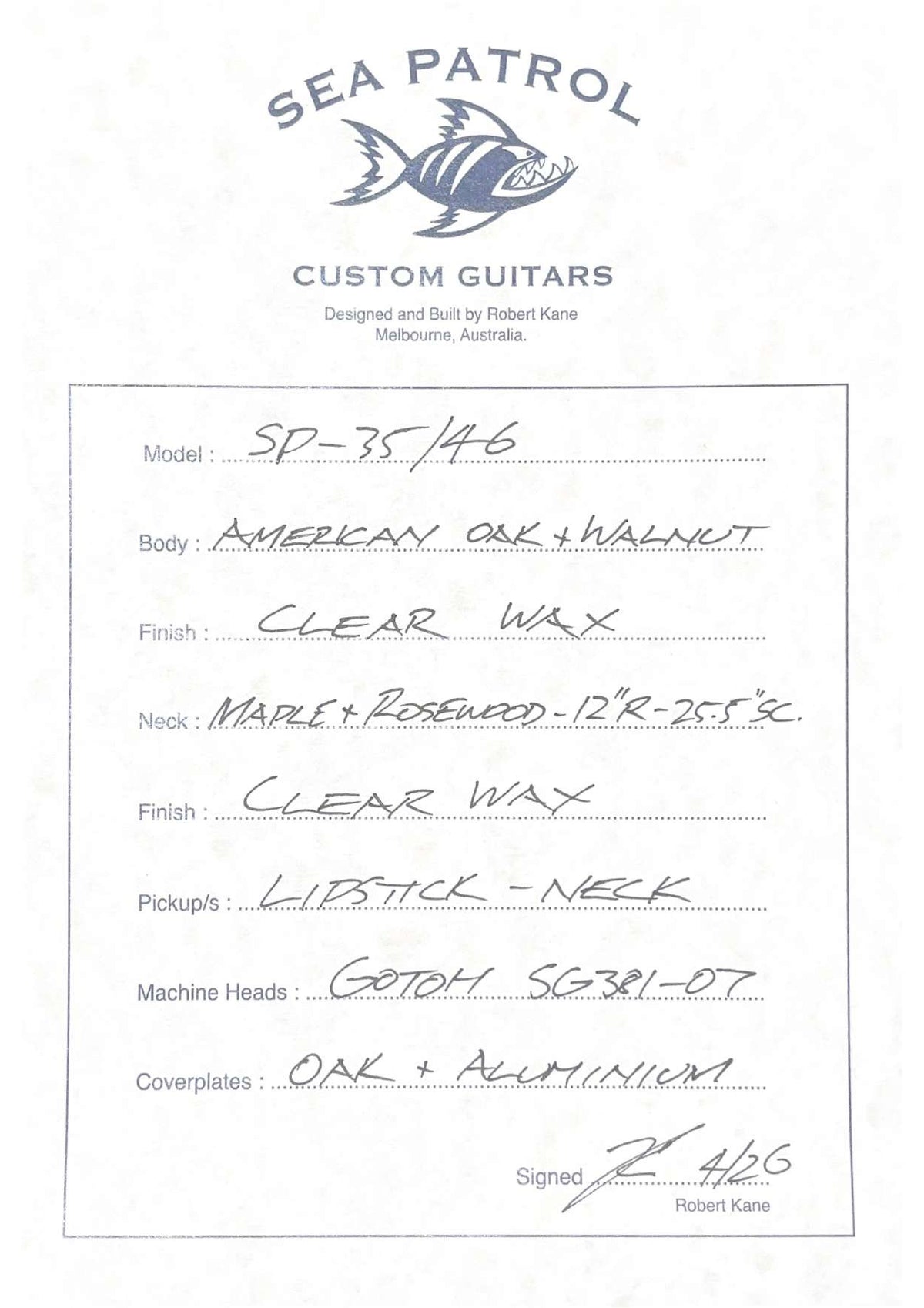 Sea Patrol Custom Guitars SP-35/46 Oak/Walnut Body Resonator Guitar