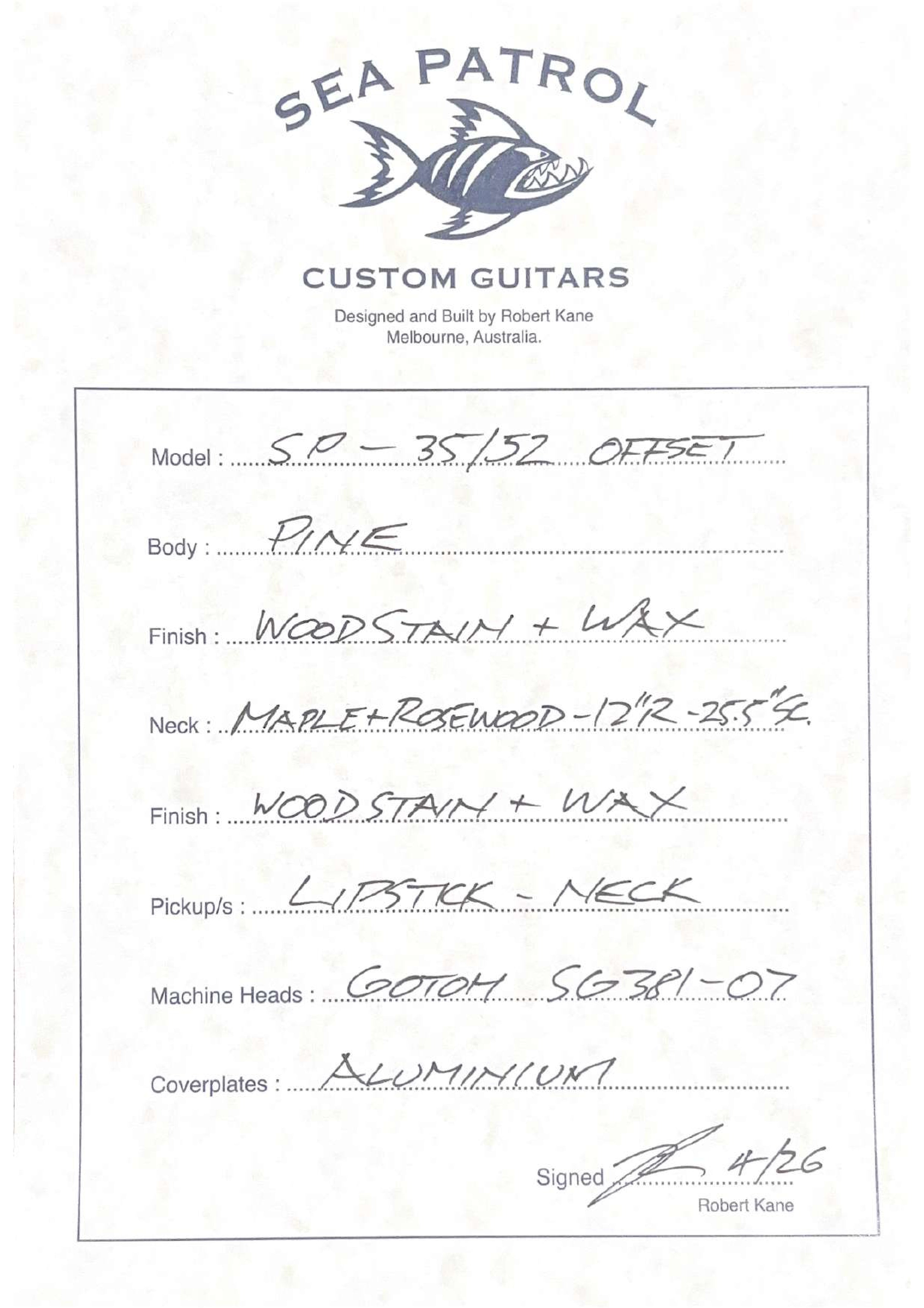 Sea Patrol Guitars 35/52 "Offset" Resonator Guitar