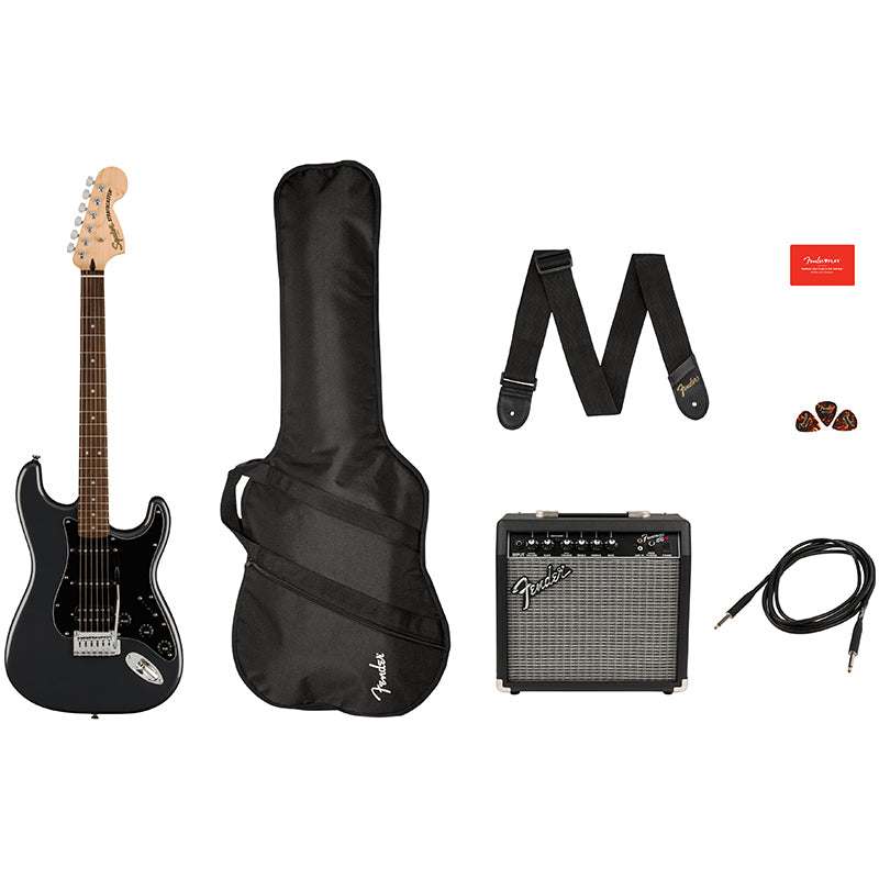 Squier Affinity Strat Pack Charcoal Frost Metallic pack ; Squier Affinity Strat Pack Charcoal Frost Metallic contents ; Squier Affinity Strat Pack Charcoal Frost Metallic guitar ; Squier Affinity Strat Pack Charcoal Frost Metallic amp