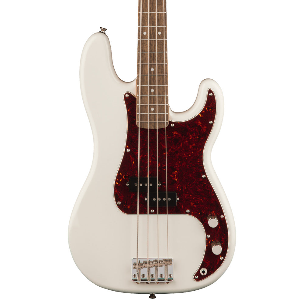 Squier Classic Vibe '60s Precision Bass Olympic White body view ; Squier Classic Vibe '60s Precision Bass Olympic White full view ; Squier Classic Vibe '60s Precision Bass Olympic White back view