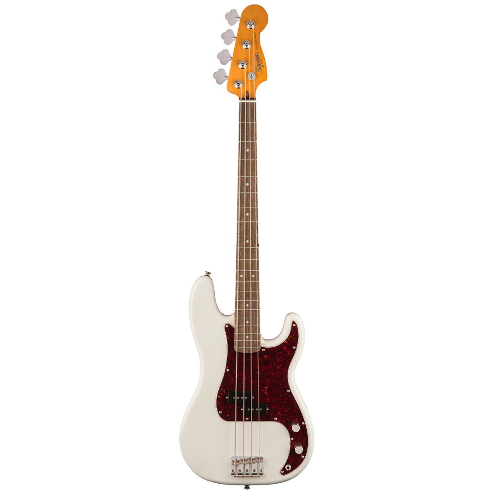 Squier Classic Vibe '60s Precision Bass Olympic White body view ; Squier Classic Vibe '60s Precision Bass Olympic White full view ; Squier Classic Vibe '60s Precision Bass Olympic White back view