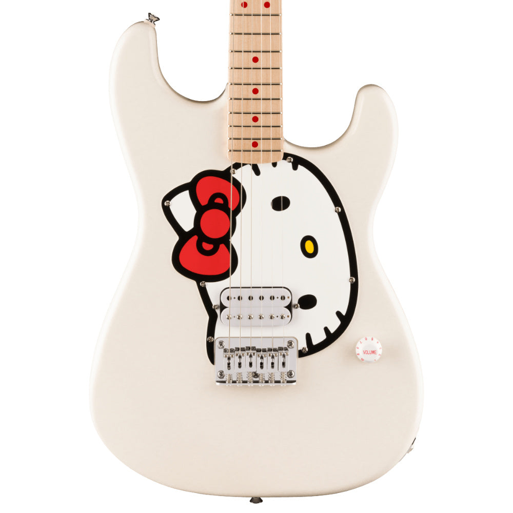 Squier Hello Kitty Stratocaster White Body View ; Squier Hello Kitty Stratocaster White Full View ; Squier Hello Kitty Stratocaster White Back View