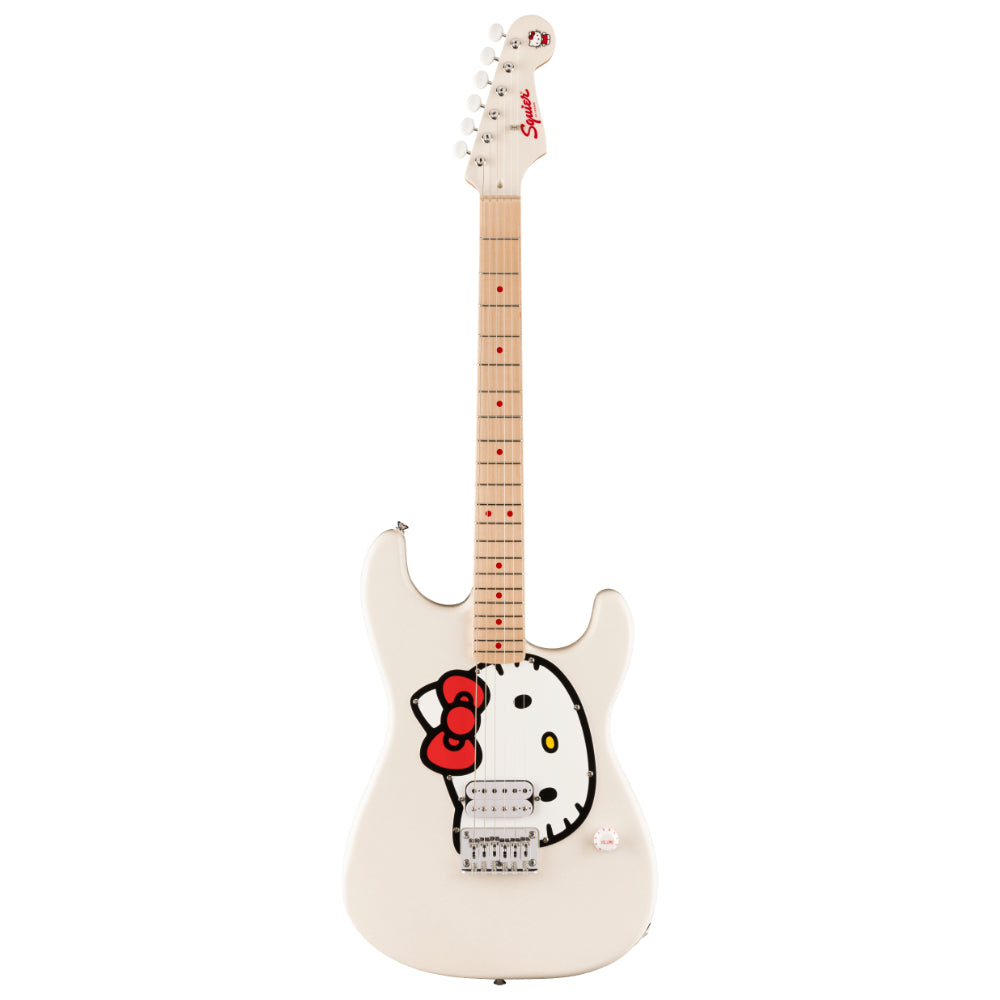 Squier Hello Kitty Stratocaster White Body View ; Squier Hello Kitty Stratocaster White Full View ; Squier Hello Kitty Stratocaster White Back View