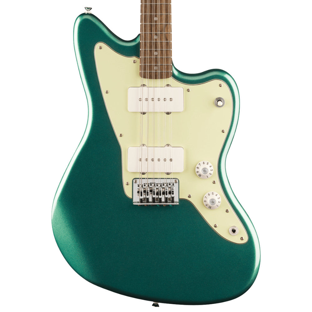 Squier Limited Edition Paranormal Jazzmaster XII Sherwood Green Body View ; Squier Limited Edition Paranormal Jazzmaster XII Sherwood Green Full View ; Squier Limited Edition Paranormal Jazzmaster XII Sherwood Green Back View