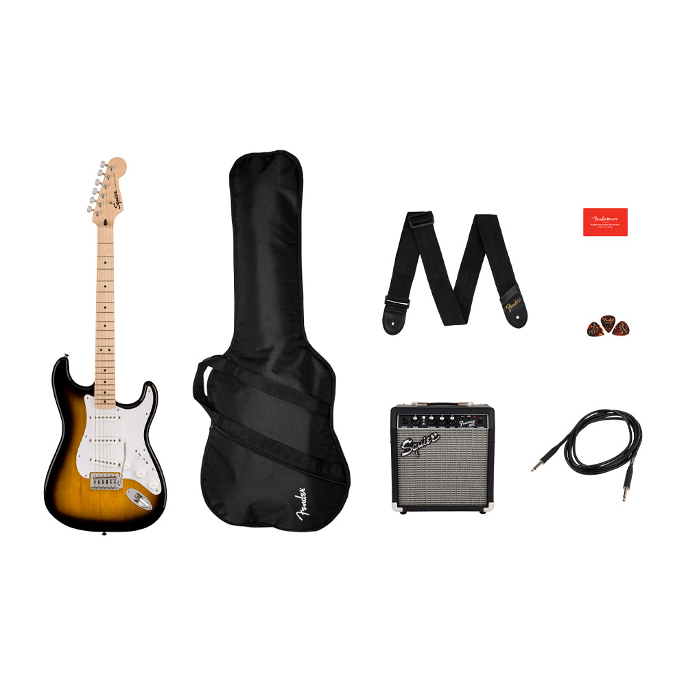 Squier Sonic Stratocaster 3-Colour Sunburst Electric Guitar Pack ; Squier Sonic Stratocaster 3-Colour Sunburst Electric Guitar Pack Contents