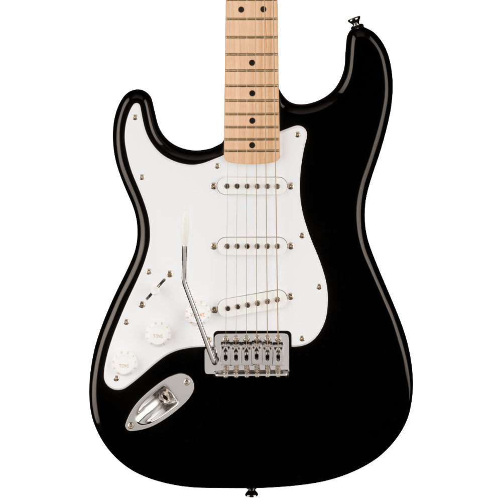Squier Sonic Stratocaster Left-Handed Black Electric Guitar Front ; Squier Sonic Stratocaster Left-Handed Black Electric Guitar Full