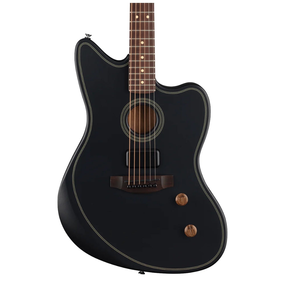 Fender Acoustasonic Standard Jazzmaster Black close view ; Fender Acoustasonic Standard Jazzmaster Black full view