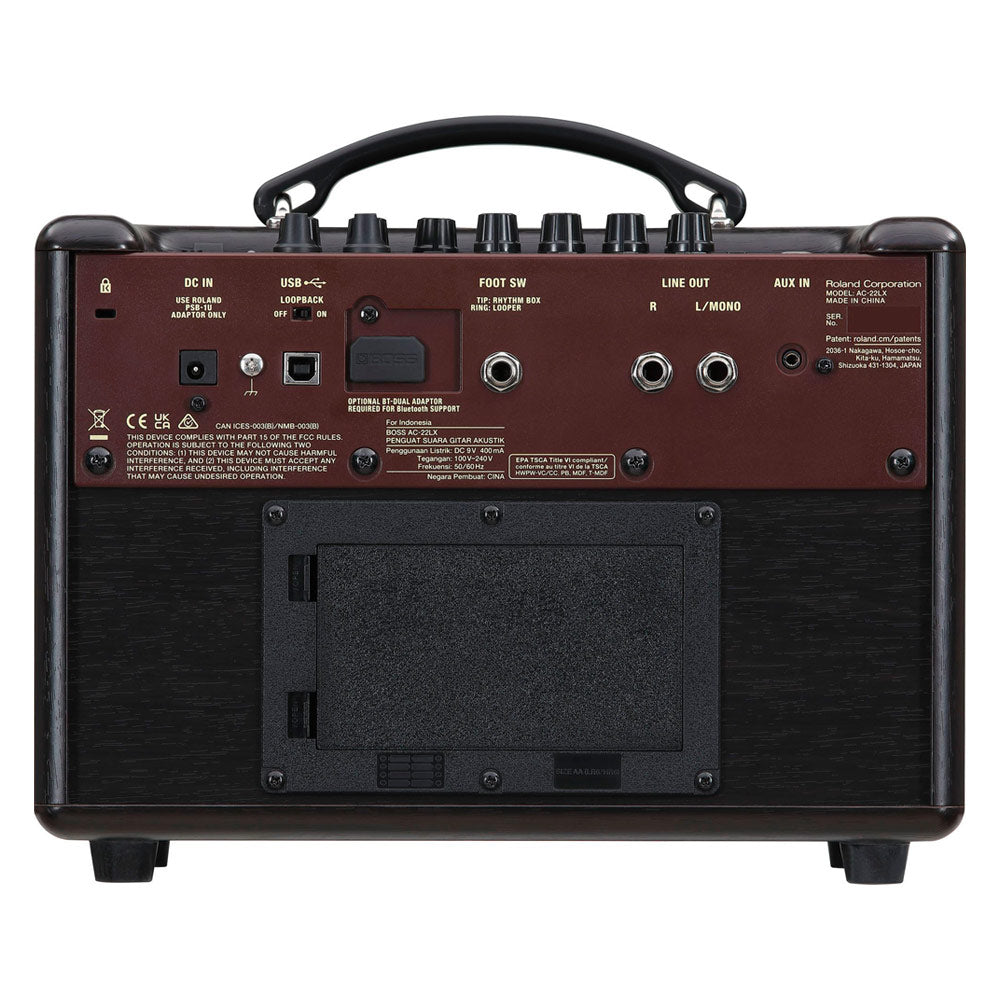 BOSS AC-22LX Acoustic Amplifier Front ; BOSS AC-22LX Acoustic Amplifier Angle ; BOSS AC-22LX Acoustic Amplifier Top ; BOSS AC-22LX Acoustic Amplifier Rear