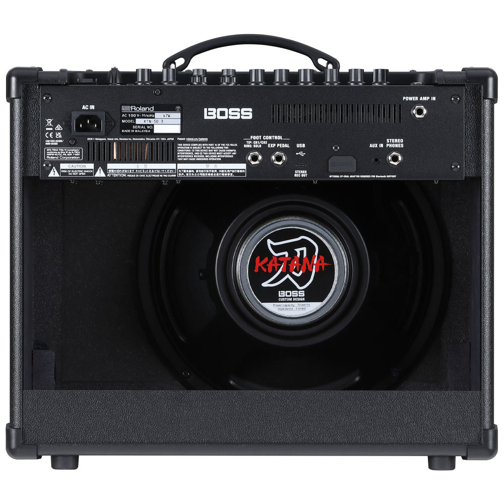 Boss KATANA 50 Gen 3 Guitar Amplifier Front ; Boss KATANA 50 Gen 3 Guitar Amplifier Top ; Boss KATANA 50 Gen 3 Guitar Amplifier Rear