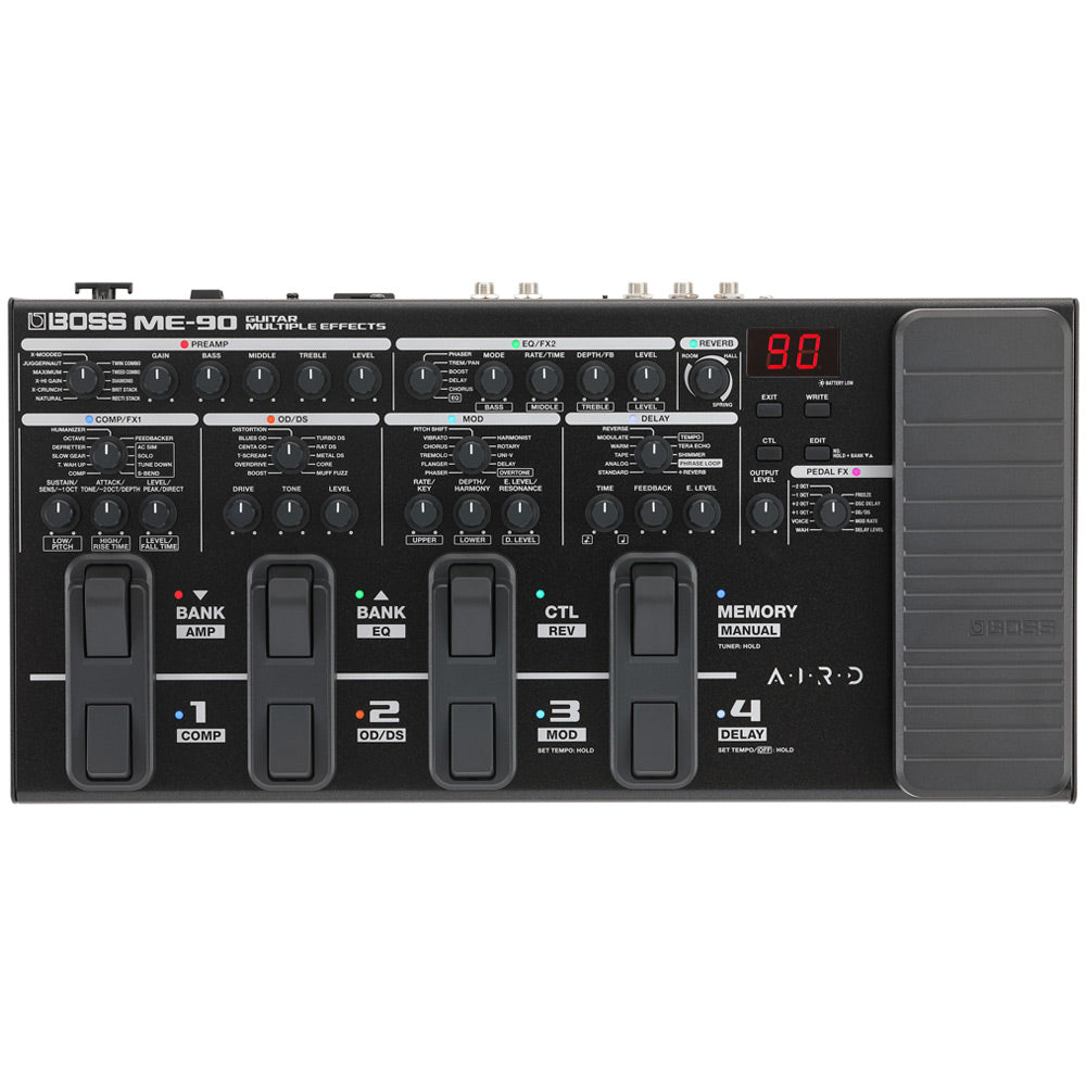 Boss ME-90 Guitar Multi Effects Pedal Front ; Boss ME-90 Guitar Multi Effects Pedal Angle ; Boss ME-90 Guitar Multi Effects Pedal Rear