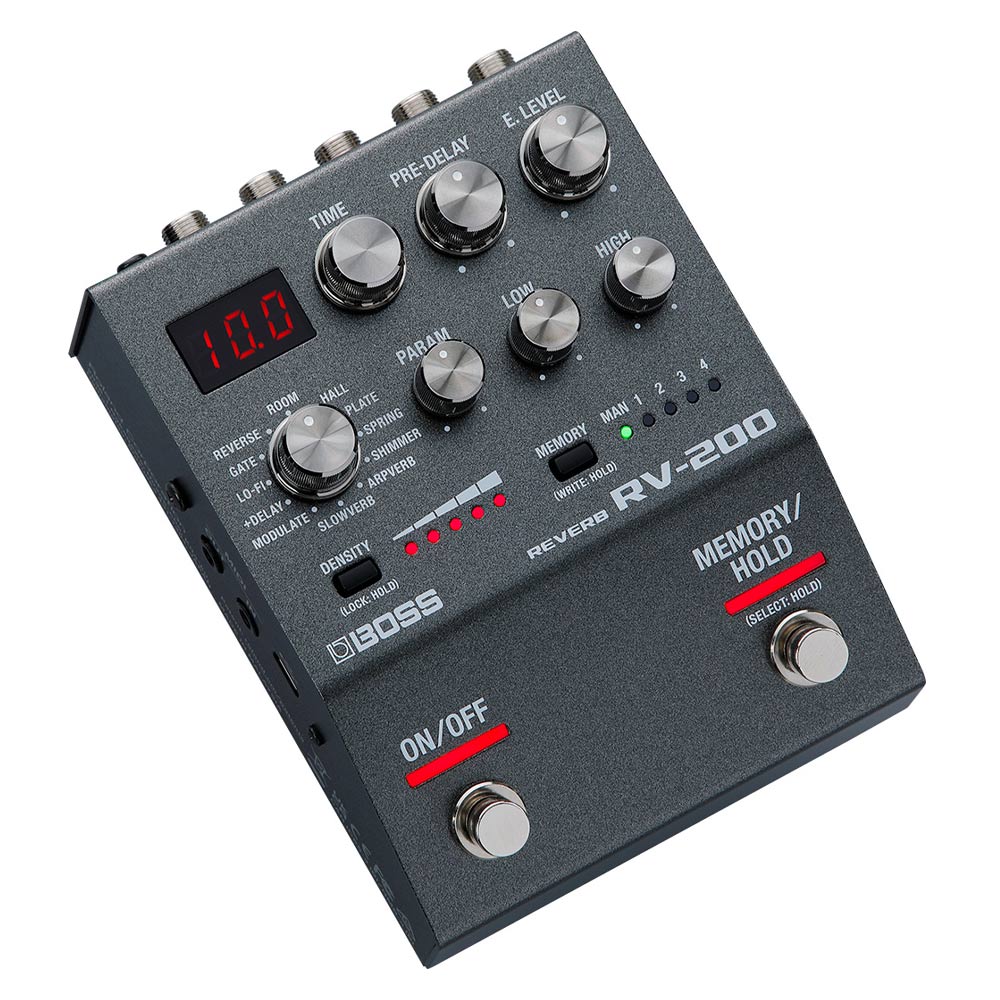 Boss RV-200 Reverb Pedal ; Boss RV-200 Reverb Pedal Left ; Boss RV-200 Reverb Pedal Above Angle ; Boss RV-200 Reverb Pedal Rear