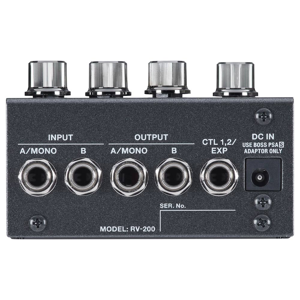 Boss RV-200 Reverb Pedal ; Boss RV-200 Reverb Pedal Left ; Boss RV-200 Reverb Pedal Above Angle ; Boss RV-200 Reverb Pedal Rear