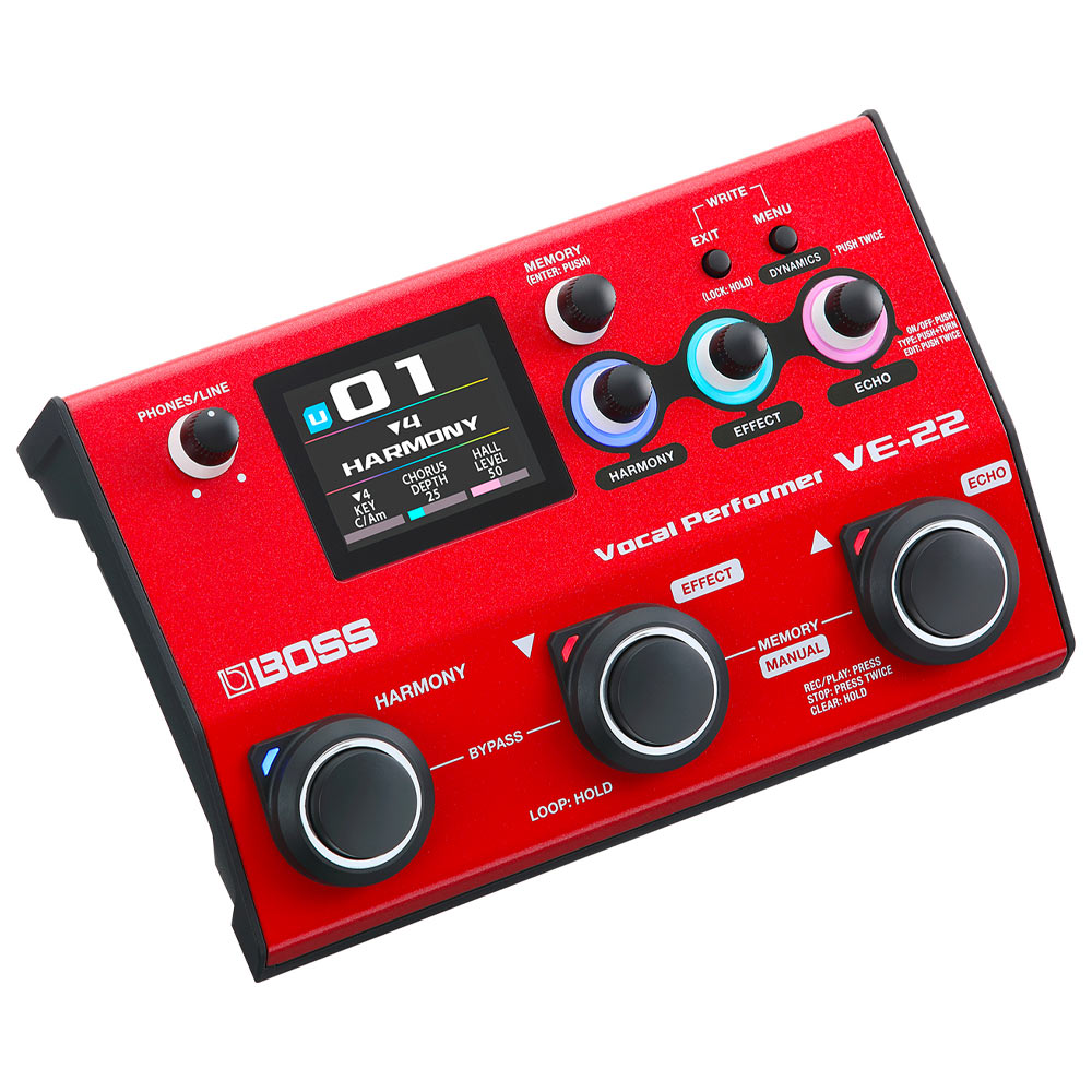 Boss VE-22 Vocal Performer Effects Processor Front ; Boss VE-22 Vocal Performer Effects Processor Angle ; Boss VE-22 Vocal Performer Effects Processor Rear