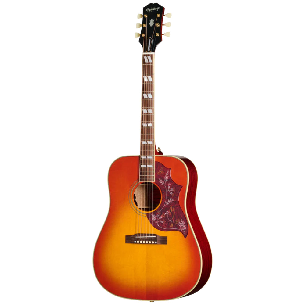 Epiphone Hummingbird Standard Cherry Sunburst Body View ; Epiphone Hummingbird Standard Cherry Sunburst Full View ; Epiphone Hummingbird Standard Cherry Sunburst Back View