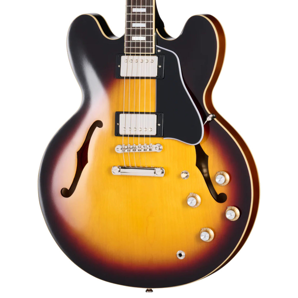 Epiphone Inspired by Gibson Custom 1962 ES-335 Vintage Burst Body View ; Epiphone Inspired by Gibson Custom 1962 ES-335 Vintage Burst Full View ; Epiphone Inspired by Gibson Custom 1962 ES-335 Vintage Burst Back View