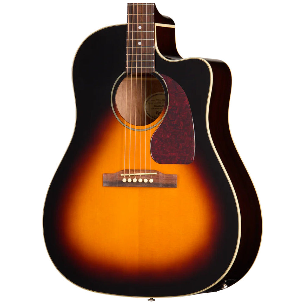 Epiphone J-45 Studio EC Vintage Sunburst Body View ; Epiphone J-45 Studio EC Vintage Sunburst Full View ; Epiphone J-45 Studio EC Vintage Sunburst Back View