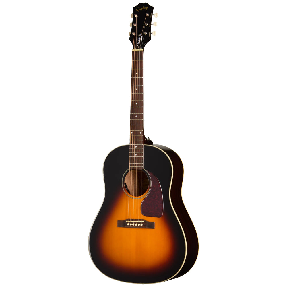 Epiphone J-45 Studio Vintage Sunburst Body View ; Epiphone J-45 Studio Vintage Sunburst Full View ; Epiphone J-45 Studio Vintage Sunburst Back View