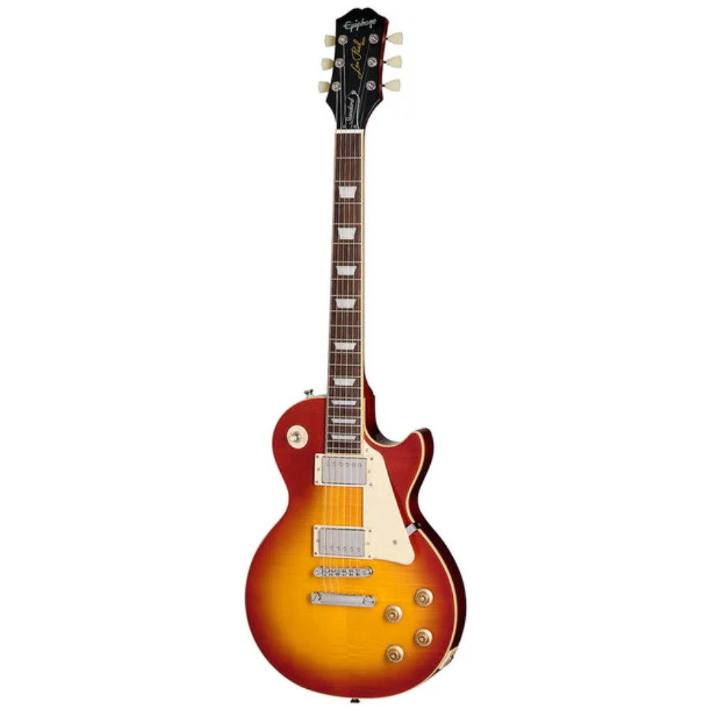 Epiphone Les Paul Standard '50s Figured Washed Cherry Sunburst Body View ; Epiphone Les Paul Standard '50s Figured Washed Cherry Sunburst Full View ; Epiphone Les Paul Standard '50s Figured Washed Cherry Sunburst Back View