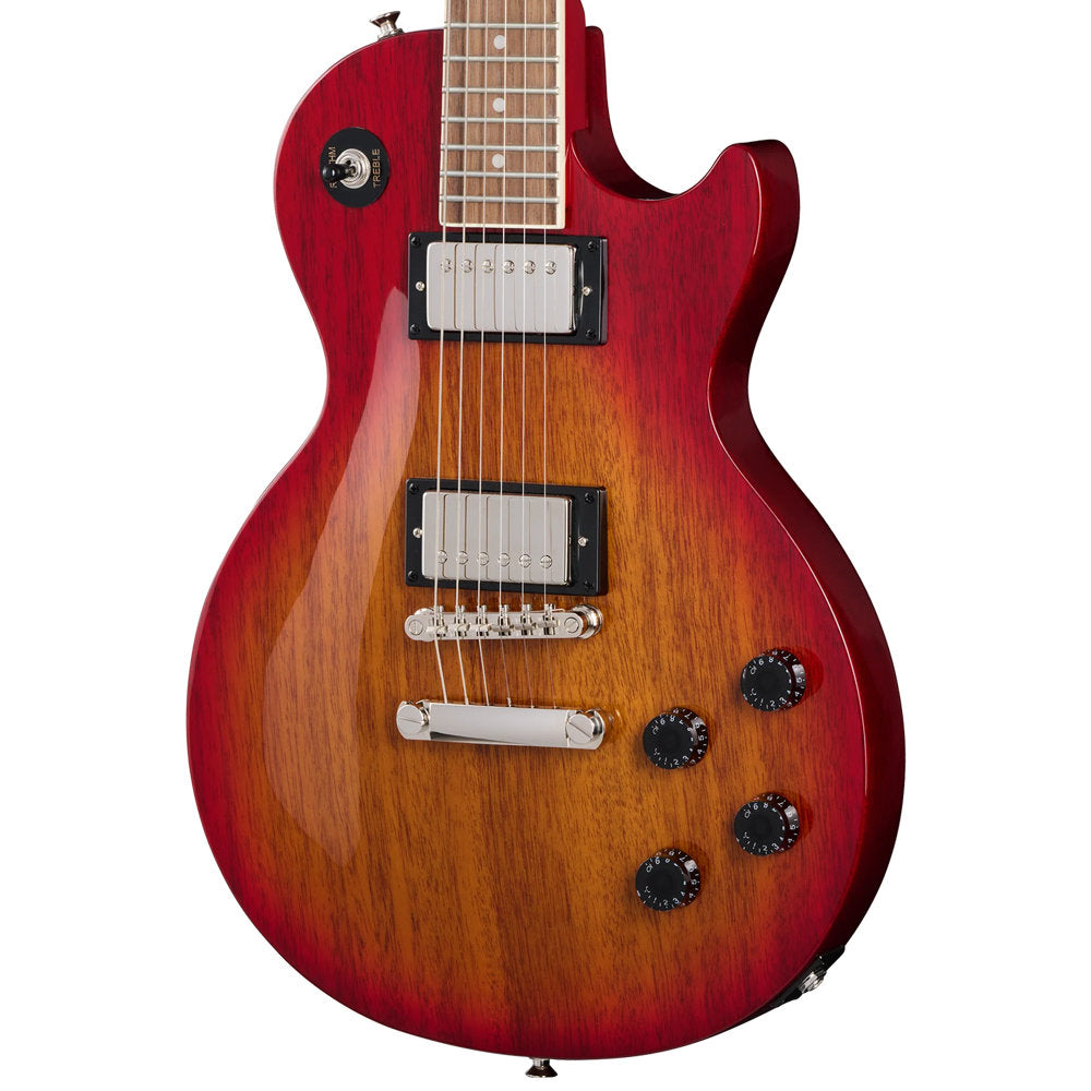Epiphone Les Paul Tribute Heritage Cherry Sunburst Body View ; Epiphone Les Paul Tribute Heritage Cherry Sunburst Full View ; Epiphone Les Paul Tribute Heritage Cherry Sunburst Back View