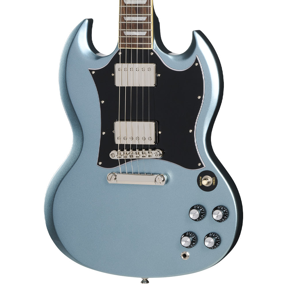 Epiphone SG Standard Pelham Blue Close view ; Epiphone SG Standard Pelham Blue Full view ; Epiphone SG Standard Pelham Blue back view