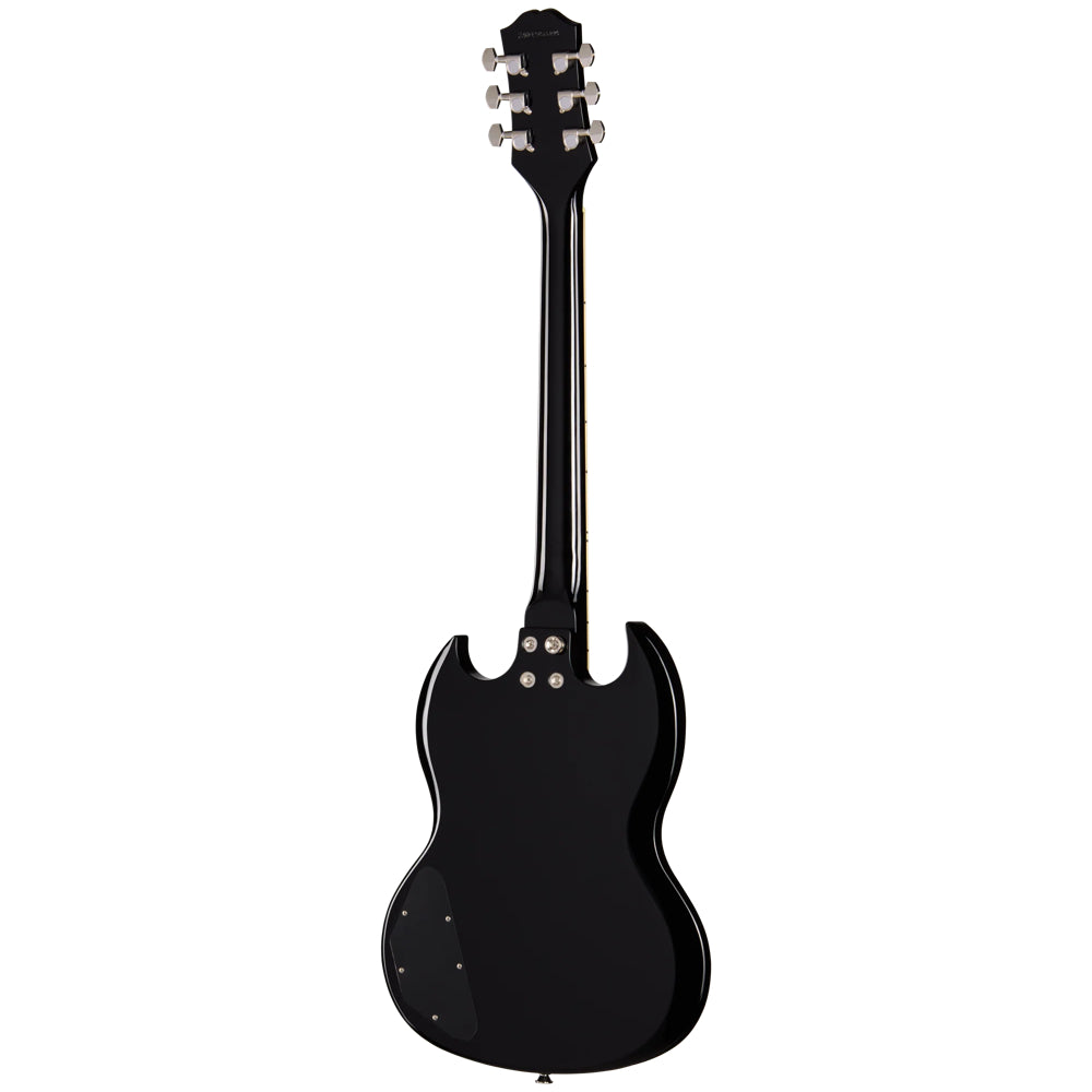 Epiphone SG Tribute Plus Ebony Burst Body View ; Epiphone SG Tribute Plus Ebony Burst Full View ; Epiphone SG Tribute Plus Ebony Burst Back View