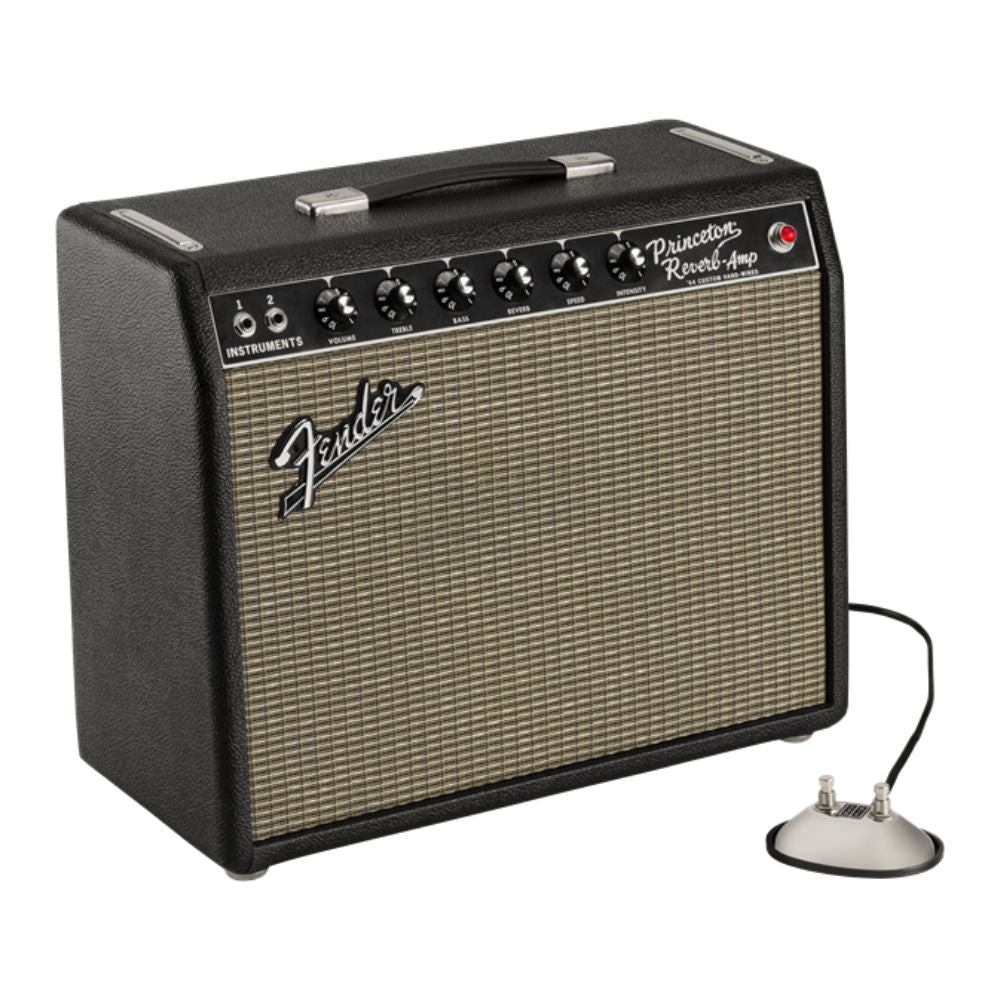 Fender '64 Custom Princeton Reverb Front Panel View ; Fender '64 Custom Princeton Reverb Side View w/ Footswitch ; Fender '64 Custom Princeton Reverb Back Panel