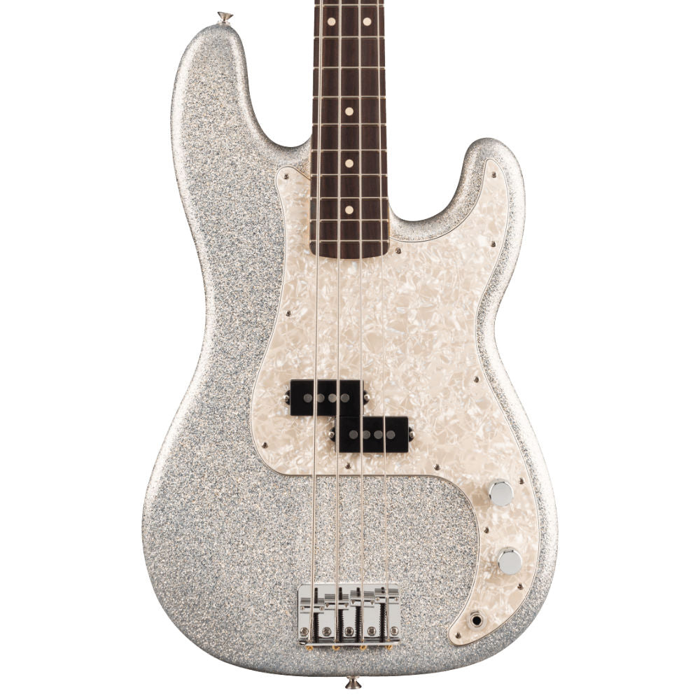 Fender 75th Anniversary Player II Precision Bass Diamond Dust Sparkle Body View ; Fender 75th Anniversary Player II Precision Bass Diamond Dust Sparkle Full View ; Fender 75th Anniversary Player II Precision Bass Diamond Dust Sparkle Back View