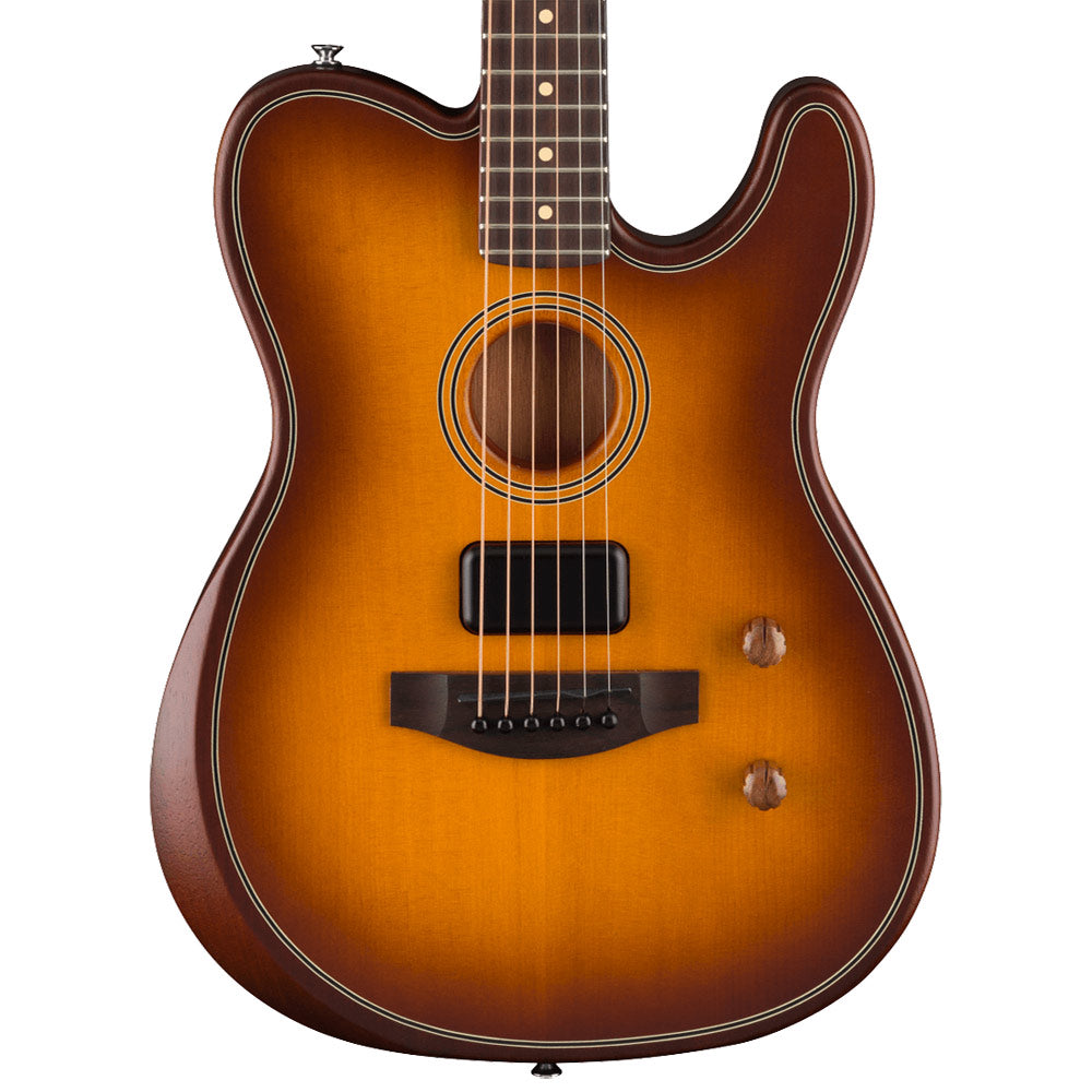 Fender Acoustasonic Standard Telecaster Honey Burst body view ; Fender Acoustasonic Standard Telecaster Honey Burst full view ; Fender Acoustasonic Standard Telecaster Honey Burst back view