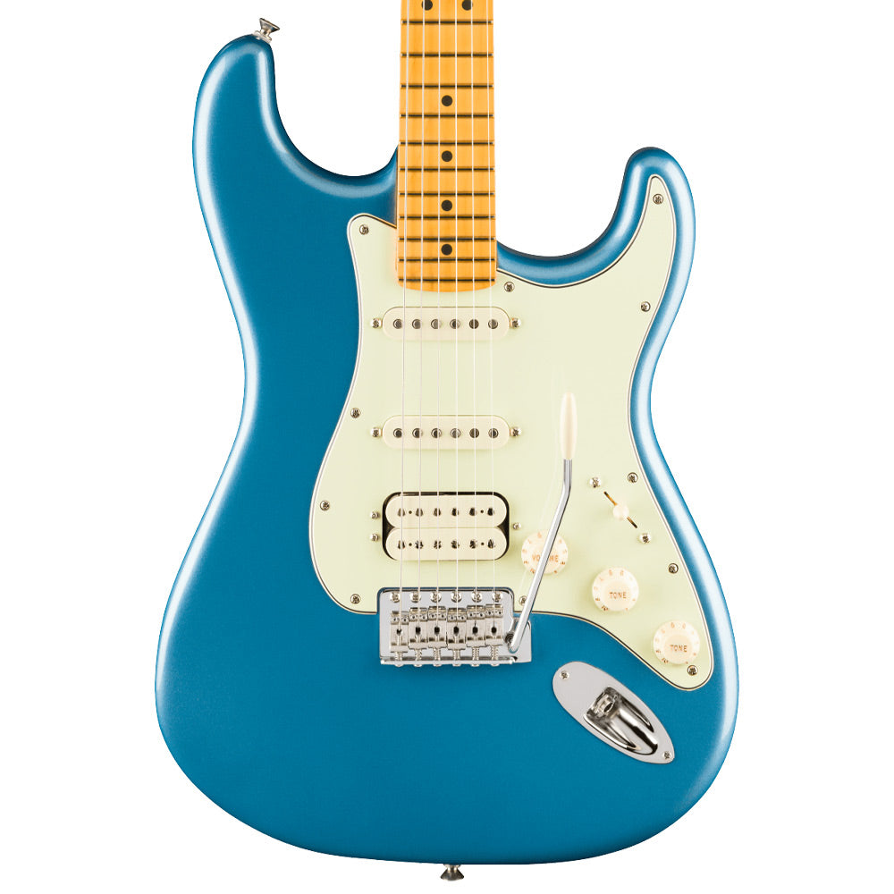 Fender American Professional Classic Stratocaster HSS Maple Faded Lake Placid Blue Close view ; Fender American Professional Classic Stratocaster HSS Maple Faded Lake Placid Blue Full view ; Fender American Professional Classic Stratocaster HSS Maple Faded Lake Placid Blue Back View