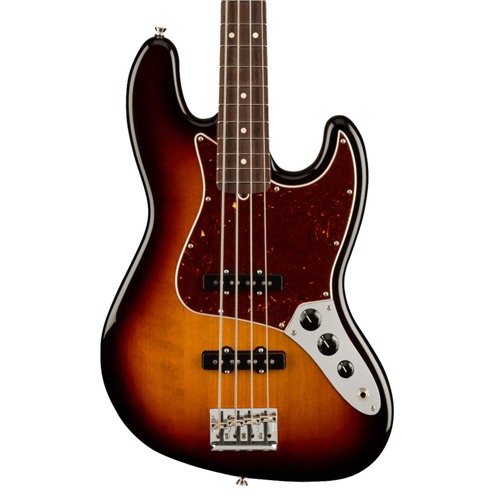 Fender American Professional II Jazz Bass 3-Colour Sunburst Close view ; Fender American Professional II Jazz Bass 3-Colour Sunburst Full view ; Fender American Professional II Jazz Bass 3-Colour Sunburst Back view