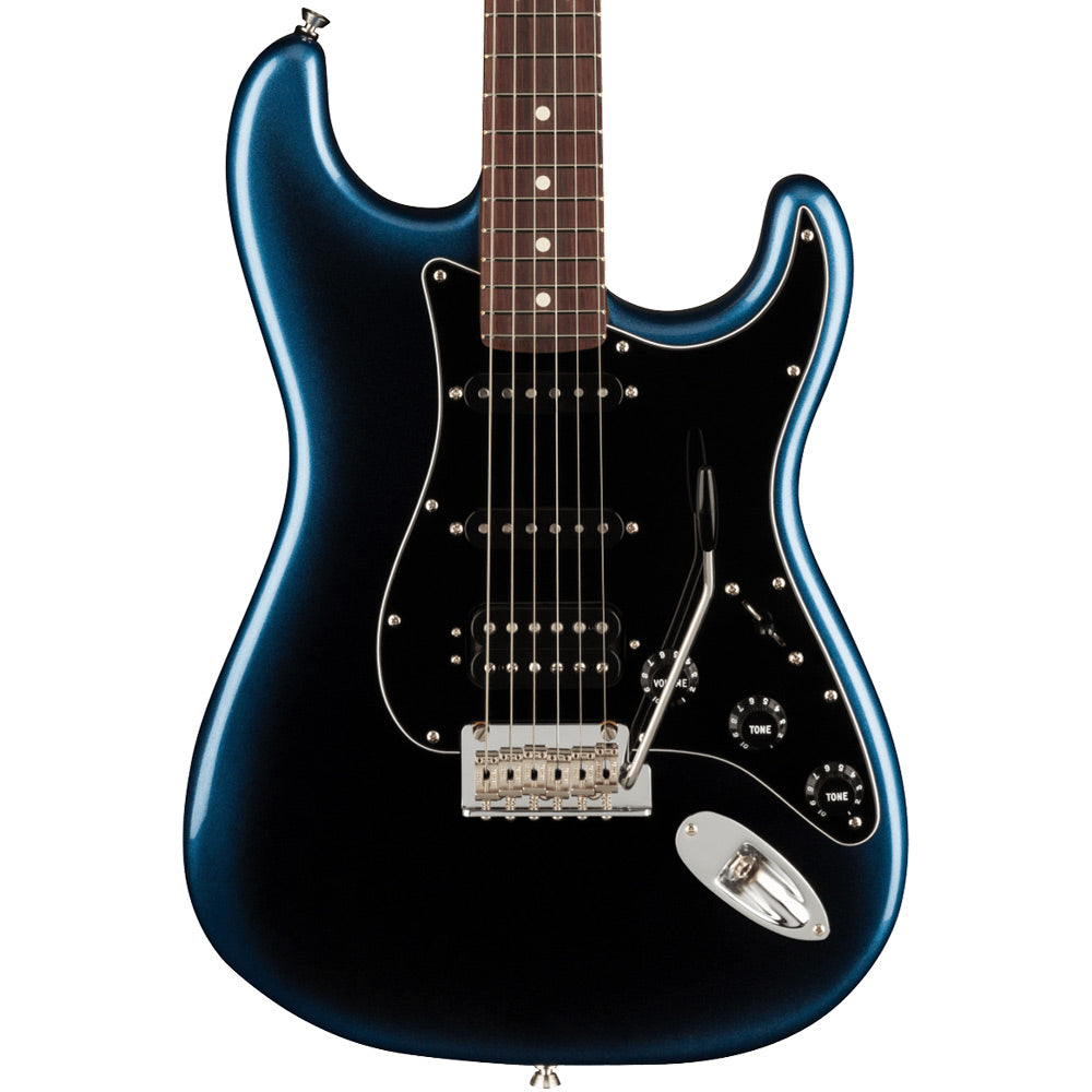 Fender American Professional II Stratocaster HSS Dark Night close view ; Fender American Professional II Stratocaster HSS Dark Night full view ; Fender American Professional II Stratocaster HSS Dark Night back view