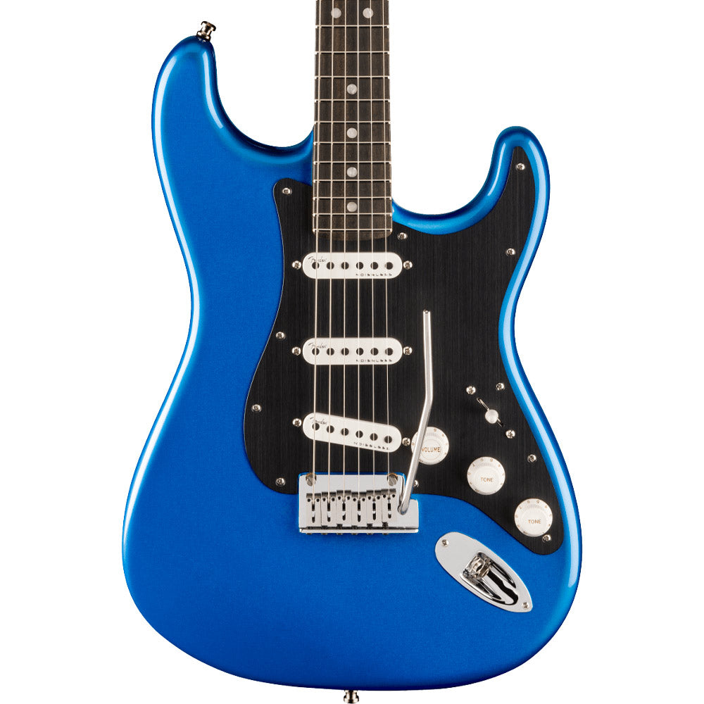 Fender American Ultra II Stratocaster Noble Blue close view ; Fender American Ultra II Stratocaster Noble Blue full view ; Fender American Ultra II Stratocaster Noble Blue back view