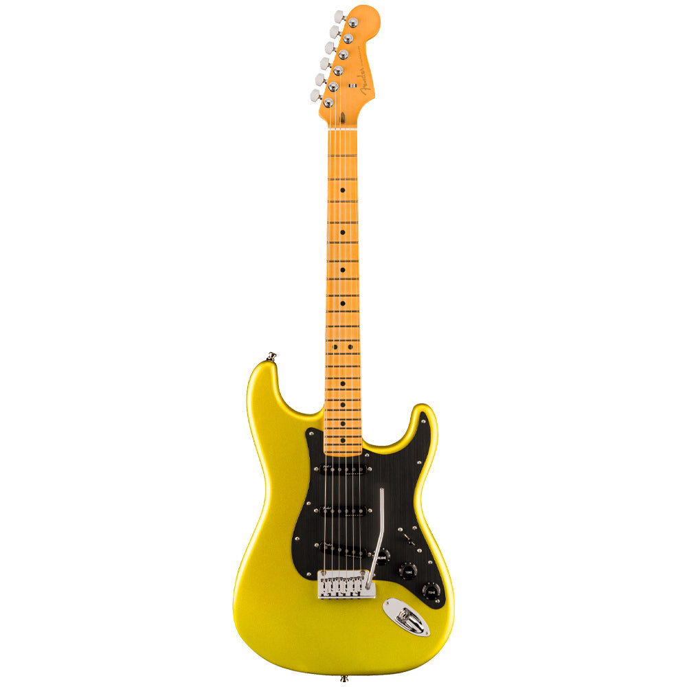Fender American Ultra II Stratocaster Solar Flare close view ; Fender American Ultra II Stratocaster Solar Flare full view ; Fender American Ultra II Stratocaster Solar Flare back view