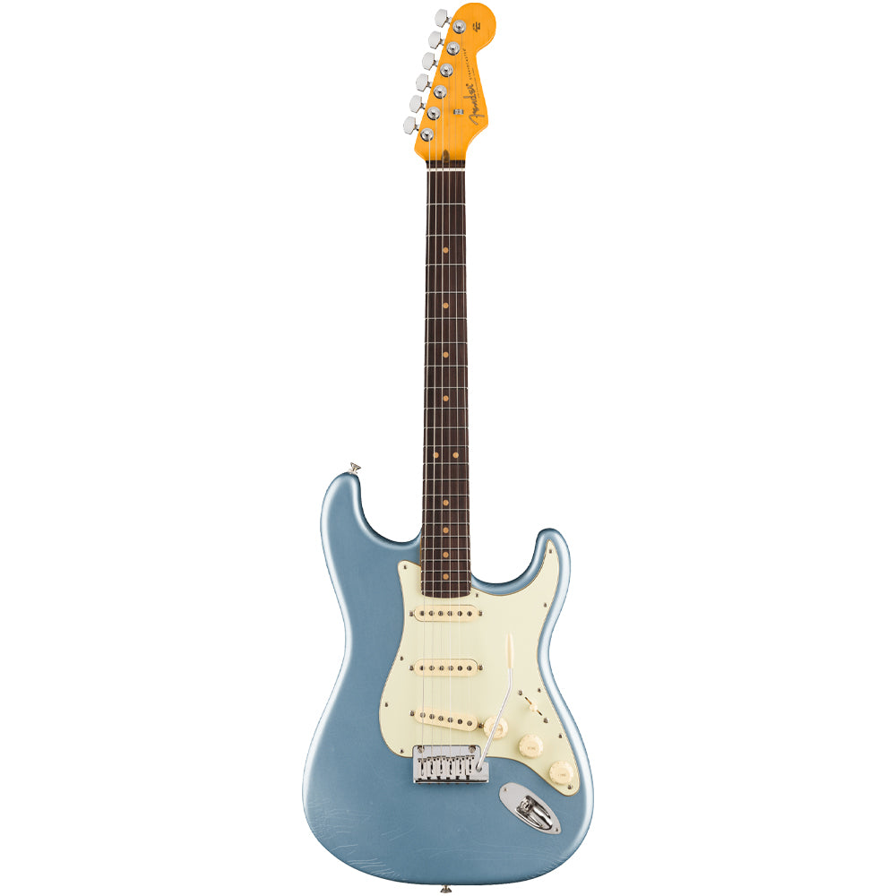 Fender American Ultra Luxe Vintage '60s Stratocaster Ice Blue Metallic Close view ; Fender American Ultra Luxe Vintage '60s Stratocaster Ice Blue Metallic Full view ; Fender American Ultra Luxe Vintage '60s Stratocaster Ice Blue Metallic Back view