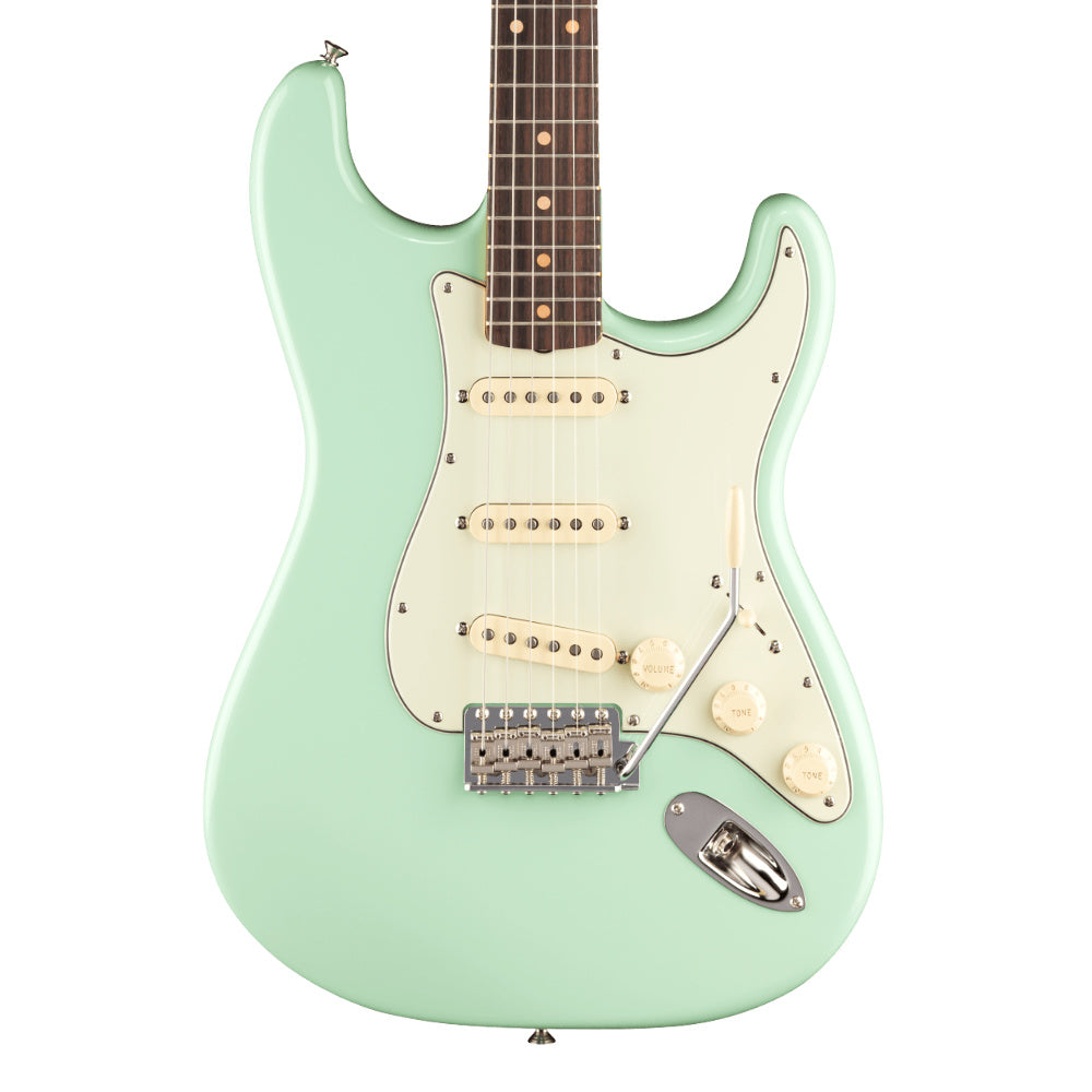 Fender American Vintage II 1961 Stratocaster Surf Green Body View ; Fender American Vintage II 1961 Stratocaster Surf Green Full View ; Fender American Vintage II 1961 Stratocaster Surf Green Back View