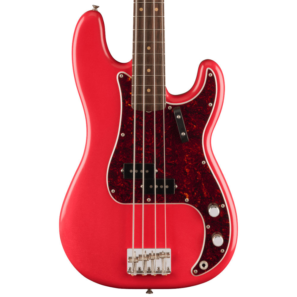 Fender Limited Edition Road Worn Vintera II '60s Precision Bass Fiesta Red Body View ; Fender Limited Edition Road Worn Vintera II '60s Precision Bass Fiesta Red Full View ; Fender Limited Edition Road Worn Vintera II '60s Precision Bass Fiesta Red Back View