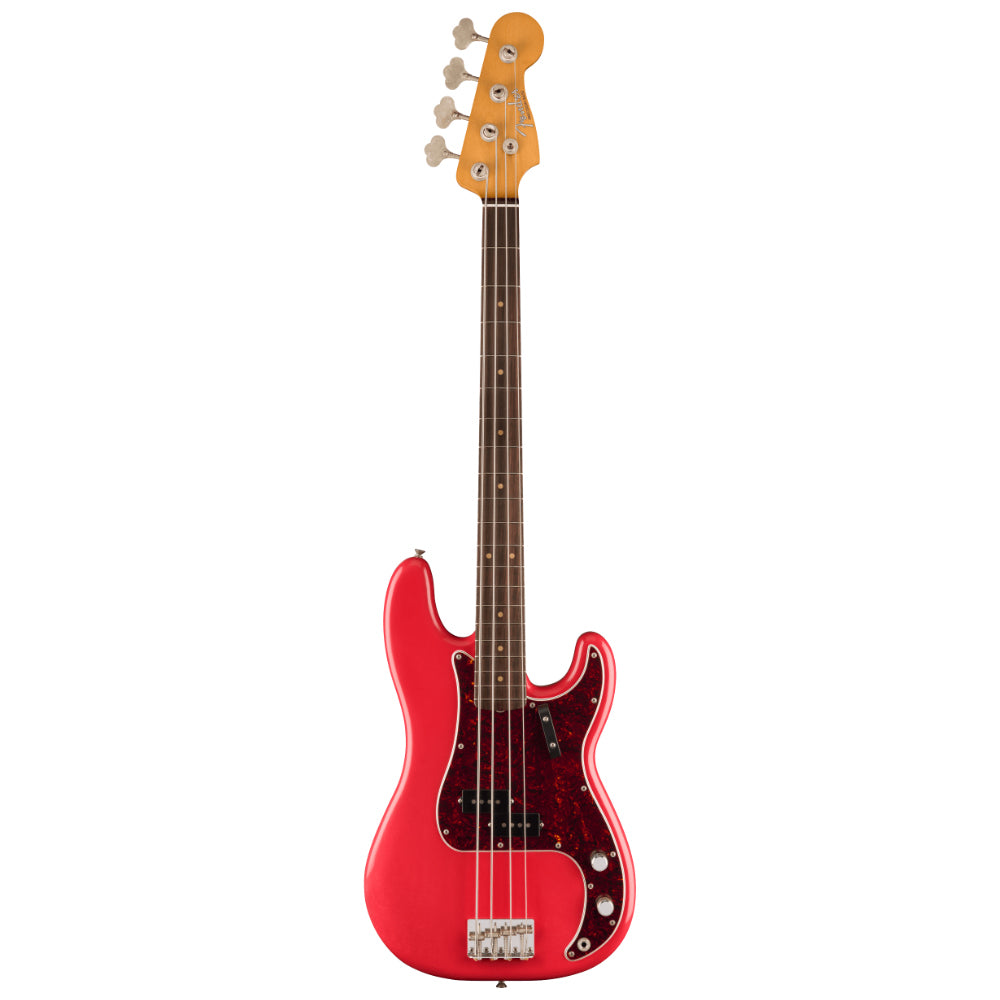 Fender Limited Edition Road Worn Vintera II '60s Precision Bass Fiesta Red Body View ; Fender Limited Edition Road Worn Vintera II '60s Precision Bass Fiesta Red Full View ; Fender Limited Edition Road Worn Vintera II '60s Precision Bass Fiesta Red Back View