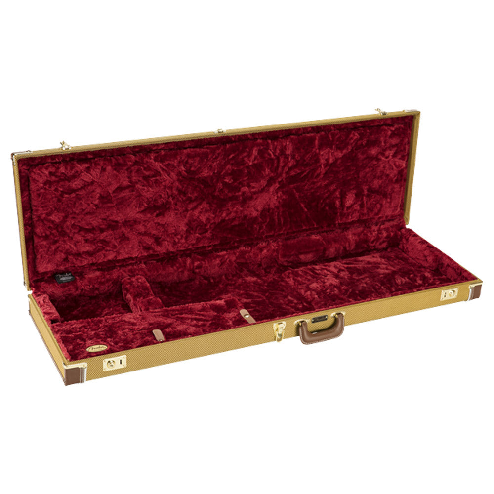 Fender Precision/Jazz Bass Case Tweed Closed view ; Fender Precision/Jazz Bass Case Tweed Open view
