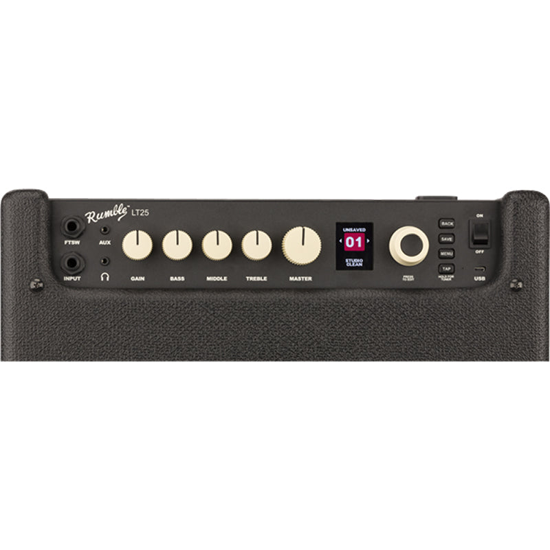 Fender Rumble LT25 Bass Amp front ; Fender Rumble LT25 Bass Amp top ; Fender Rumble LT25 Bass Amp back