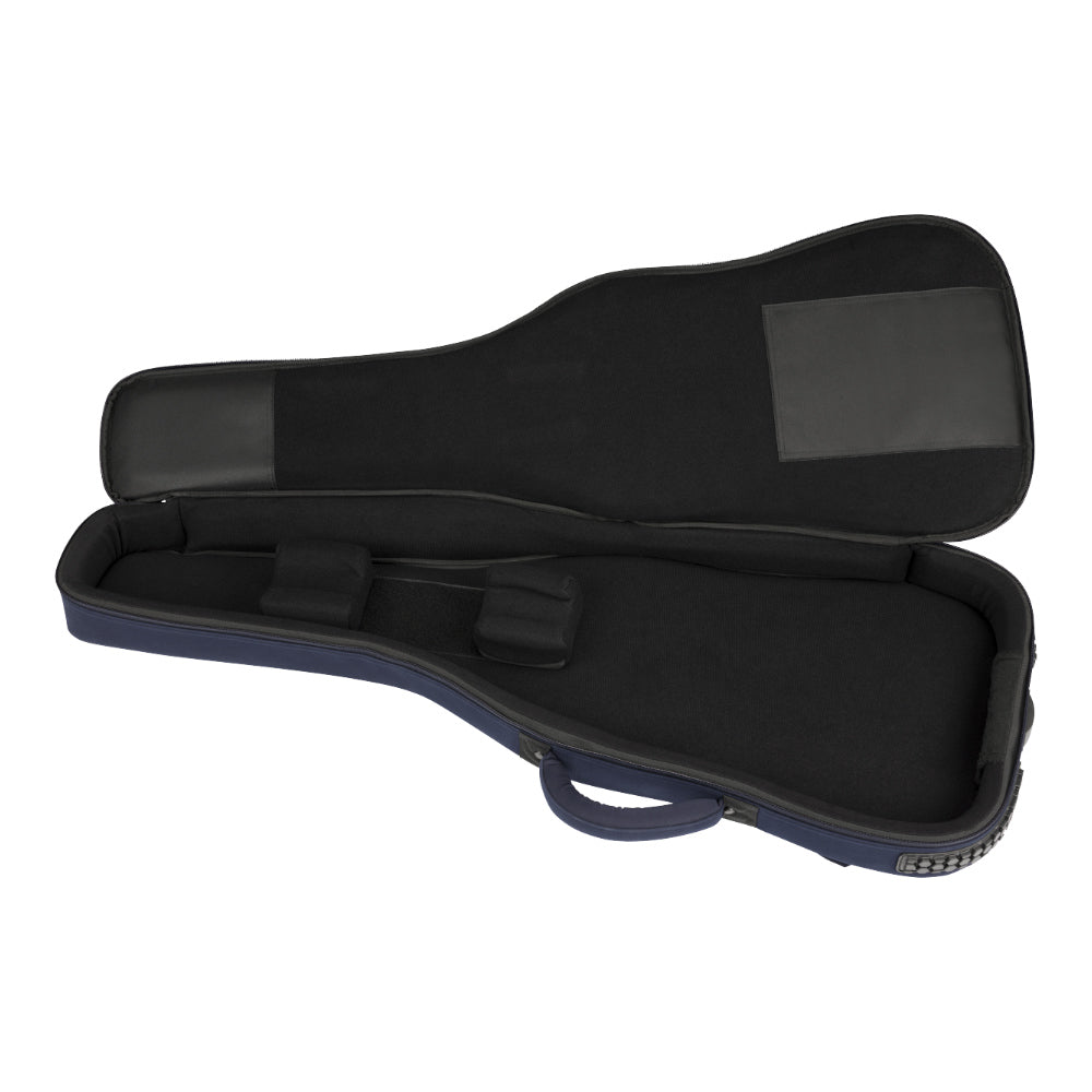 Fender Troubadour Electric Guitar Gig Bag Navy Front View ; Fender Troubadour Electric Guitar Gig Bag Navy Open View ; Fender Troubadour Electric Guitar Gig Bag Navy Back View