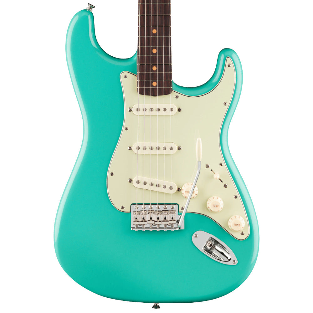 Fender Vintera II Early '60s Stratocaster Sea Foam Green Body View ; Fender Vintera II Early '60s Stratocaster Sea Foam Green Full View ; Fender Vintera II Early '60s Stratocaster Sea Foam Green Back View