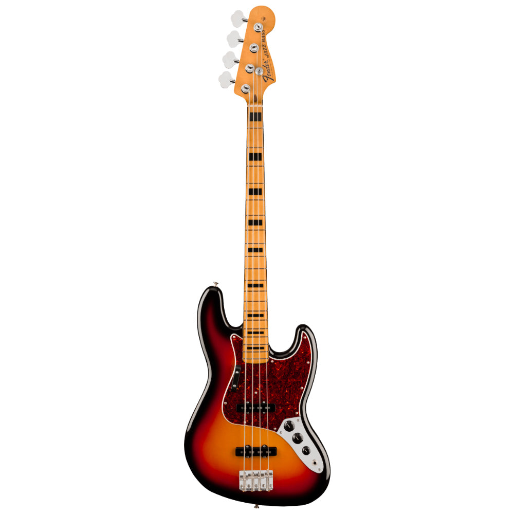 Fender Vintera III Early '70s Jazz Bass 3-Colour Sunburst Body View ; Fender Vintera III Early '70s Jazz Bass 3-Colour Sunburst Full View ; Fender Vintera III Early '70s Jazz Bass 3-Colour Sunburst Back View
